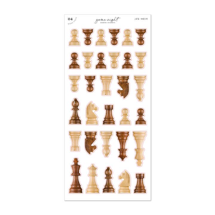 Pièces d'échecs en bois • Soirée jeux pour la vente par Sadie's Stickers