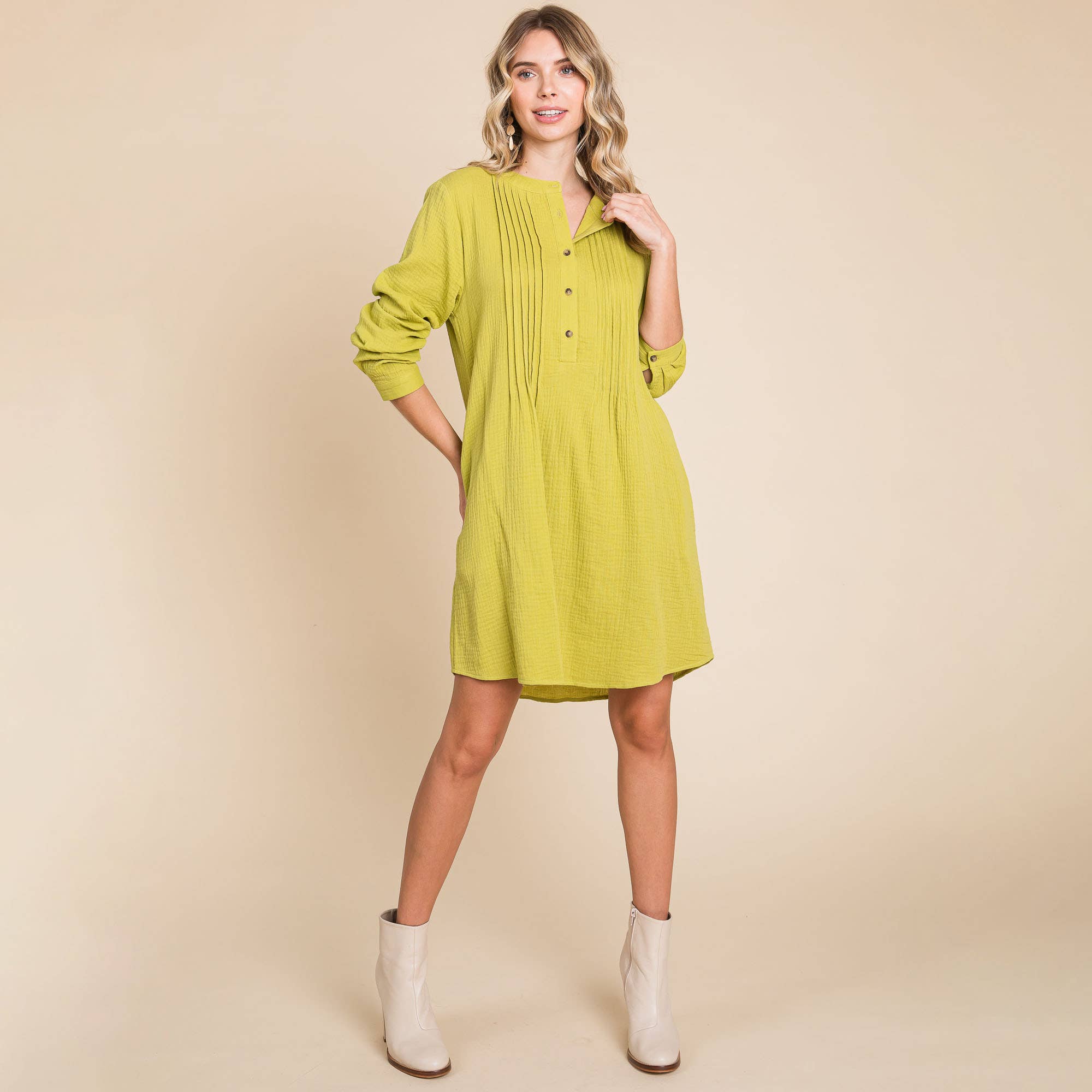 ROLYPOLY - Vente Robe – femme - Robe tunique en coton double gaze manches longues style henley14