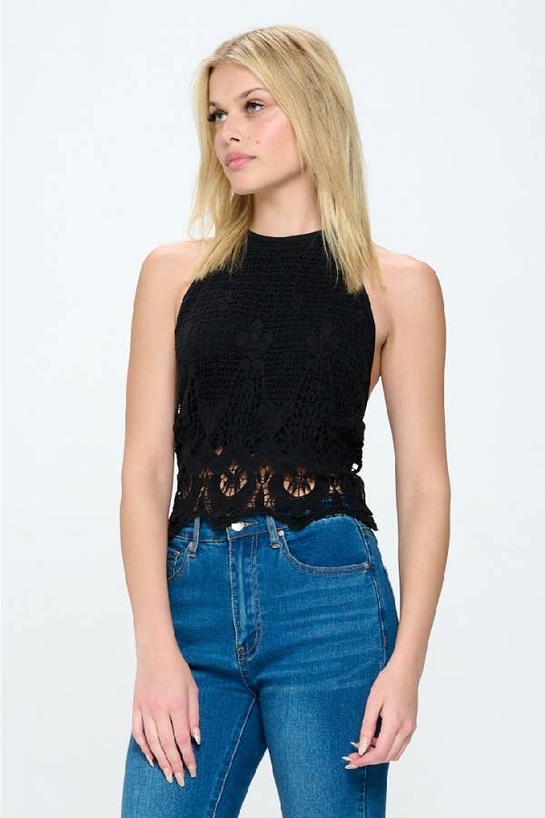 Hesperus - Wholesale Blouse - Women's - SLEEVELESS LACE HALTER RIBBON TOP WITH LINING2