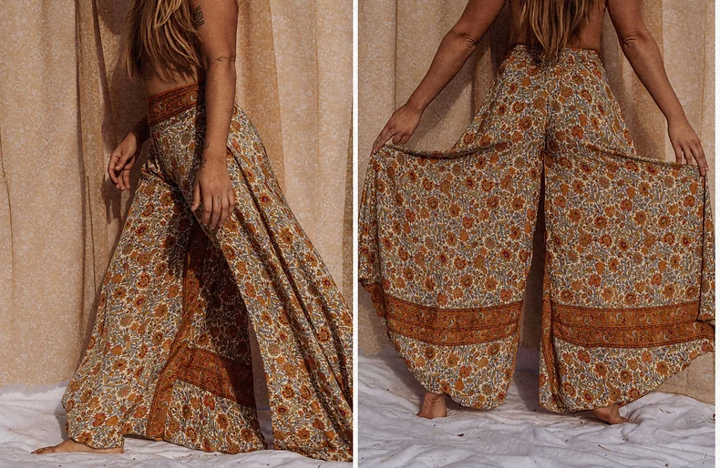 Gardenbelle Shop - Wholesale Pants - Women's - Hippie Boho Silk Bell Bottom Flare Pants, Palazzo Pants8