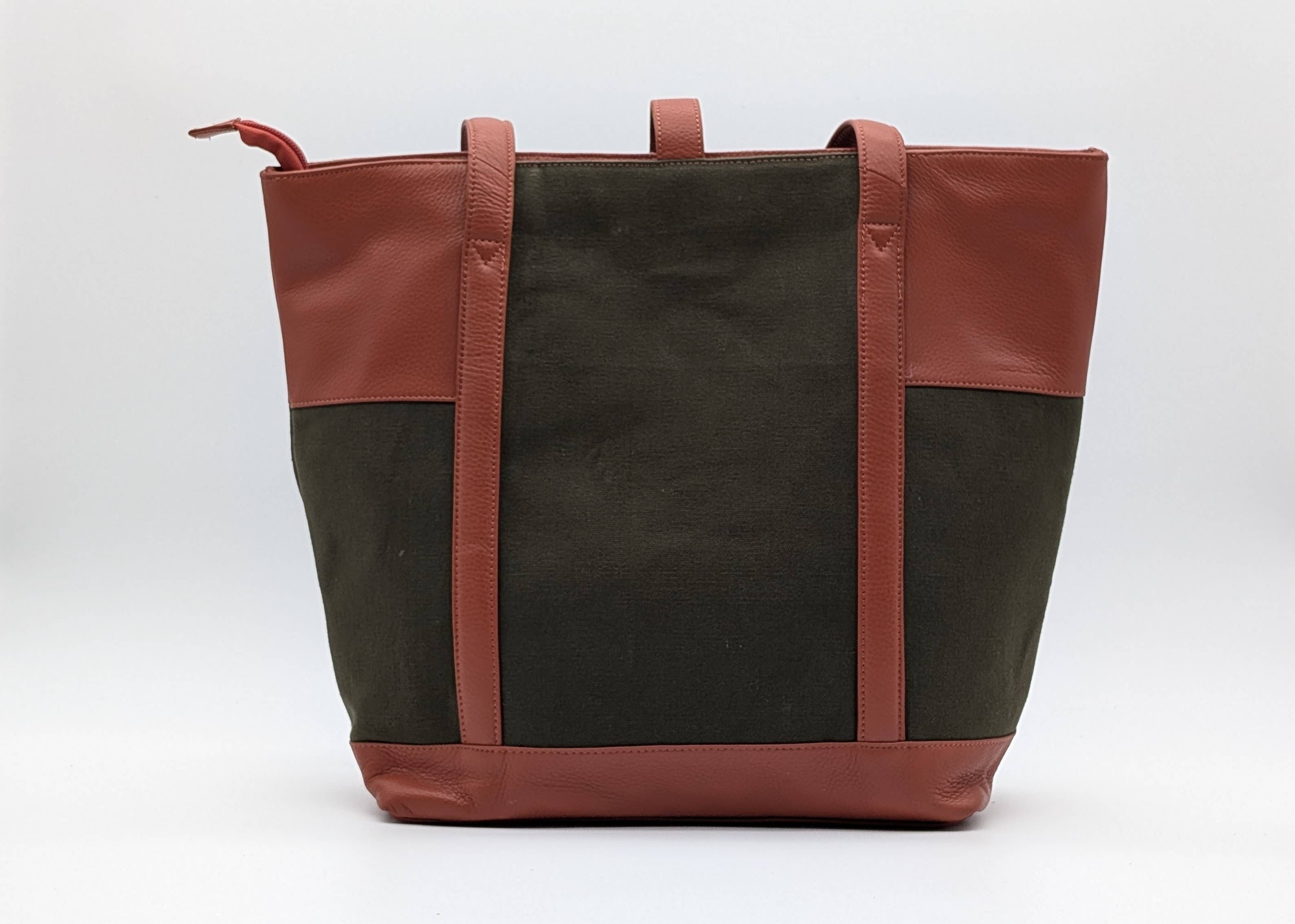 Alta Quero - Wholesale Tote Bag - Women's - Genuine Leather & Canvas Tote Bag – Green Brown Laptop & Tab6
