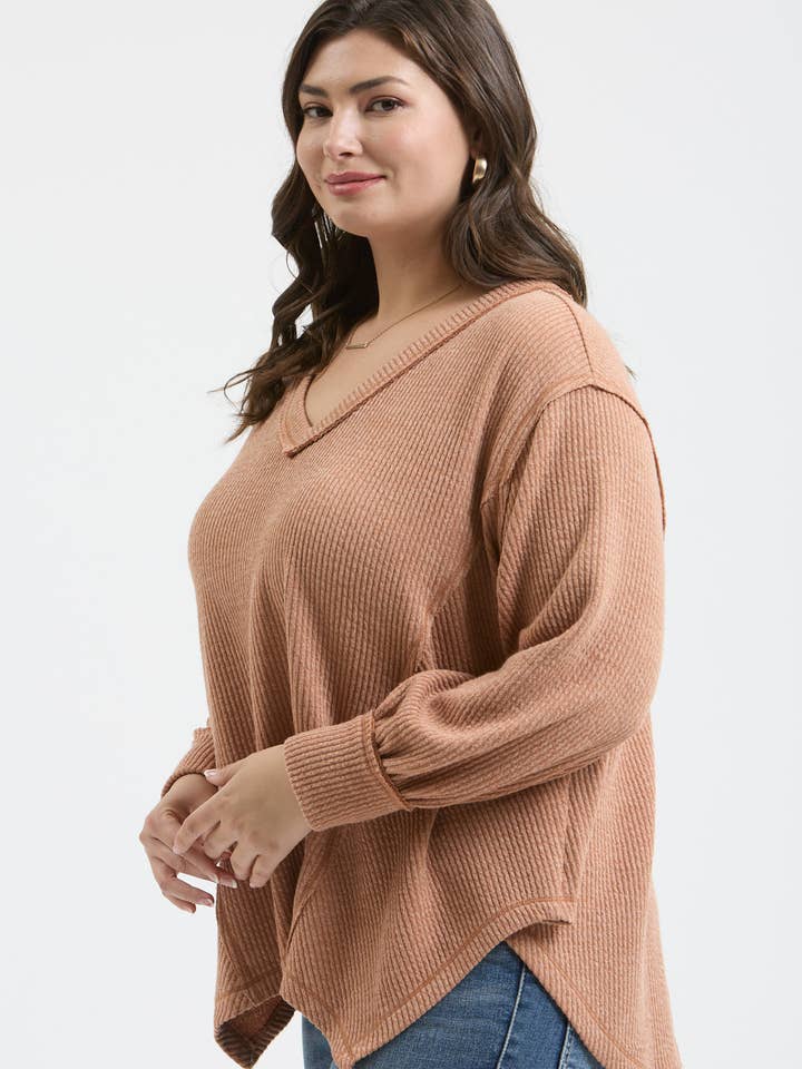 Blu Pepper - Wholesale Knit Top - Women's - PLUS V NECK ASYMMETRICAL HEM LONG SLEEVE KNIT TOP18