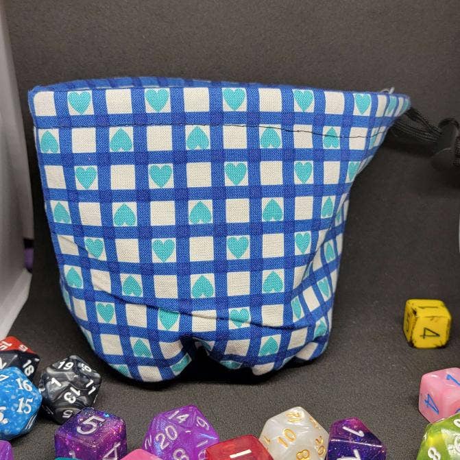 Blue Checkered Hearts Dicebag for wholesale by Mizorey Ren