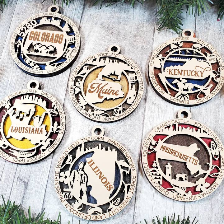 M.Ree Jewels Creative – Engroshandel Pynt – Montana Keepsake MT State juletræ gul ornament