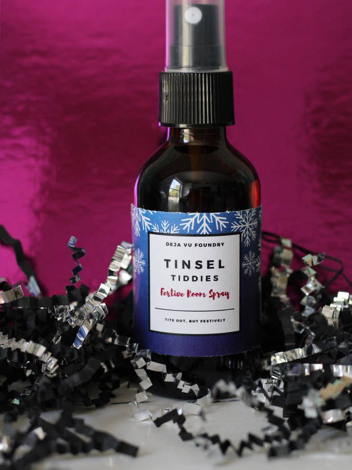 Tinsel Tiddies Festive Holiday, Christmas, Yule Room Spray for wholesale by Deja Vu Foundry