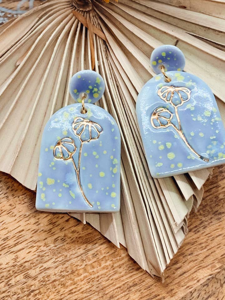 Indigo - Pendientes de porcelana con acabado dorado para venta al por mayor de Wolf and Clay Pty Ltd