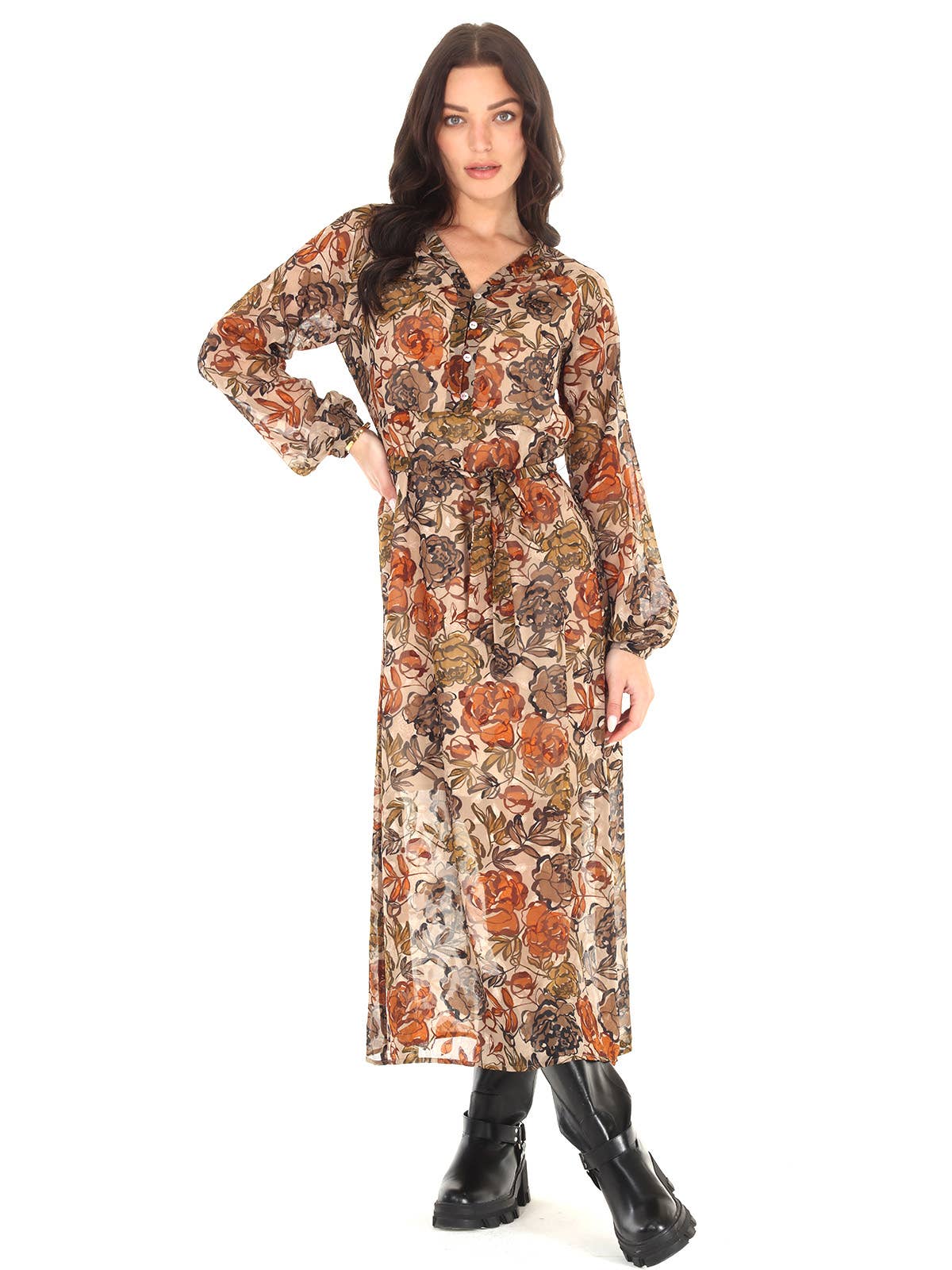4544-MAD Floral Print Devore Dress - Lined for wholesale on Faire