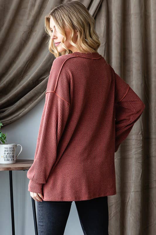 HEIMISH - Wholesale Tunic - Women's - ET7650-10 LONG PUFF SLEEVE SOLID URBAN RIBBED TOP1