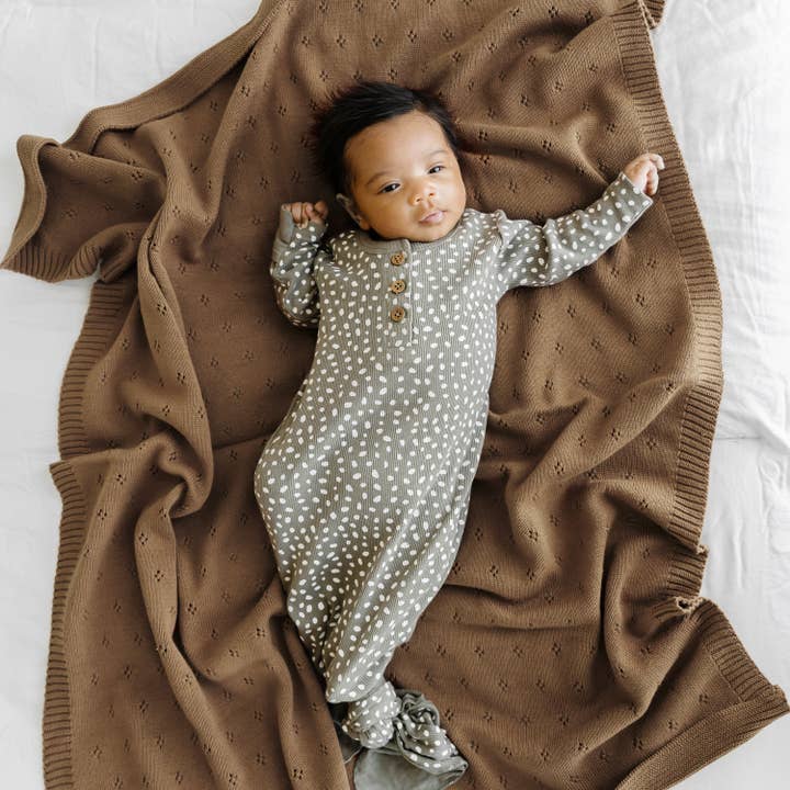 Makemake Organics – wholesale Bedding blanket – Kids & Baby – Organic Cotton Pointelle Baby Blanket - Brown