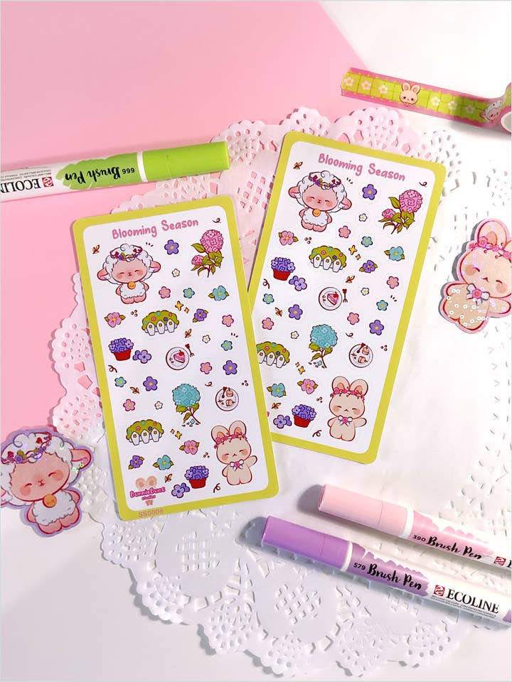Bloeiende Seizoen Stickerblad voor wholesale door BunnieBuns Studios