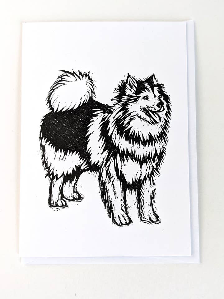 Malamute - Original Wood Block Printed Card for wholesale by Wingedprints