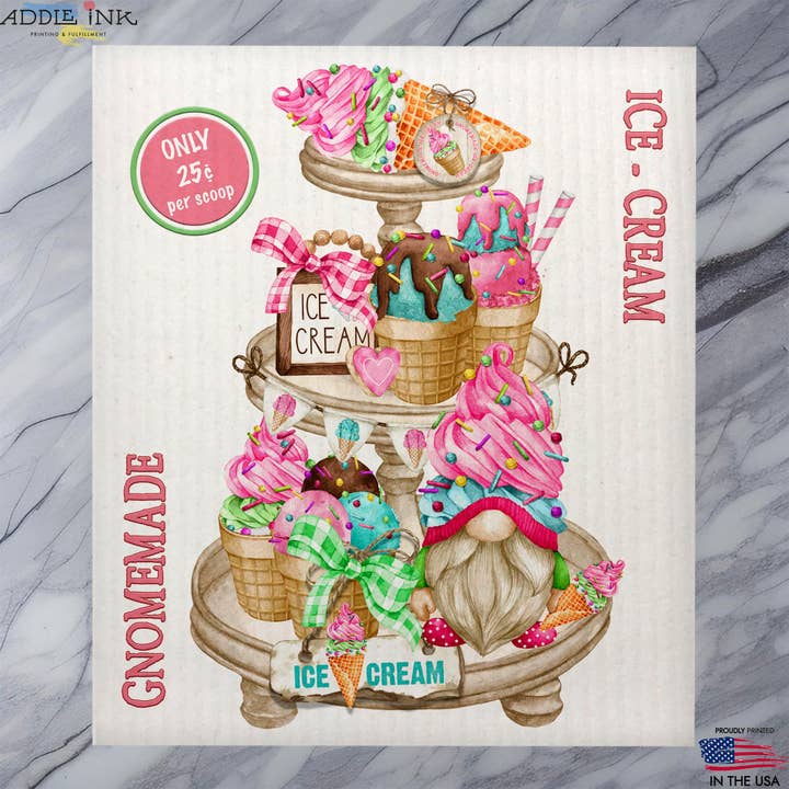 ADDLE iNK - Wholesale Dishcloth - Gnomemade Ice Cream Party Dessert Treats Dishcloth