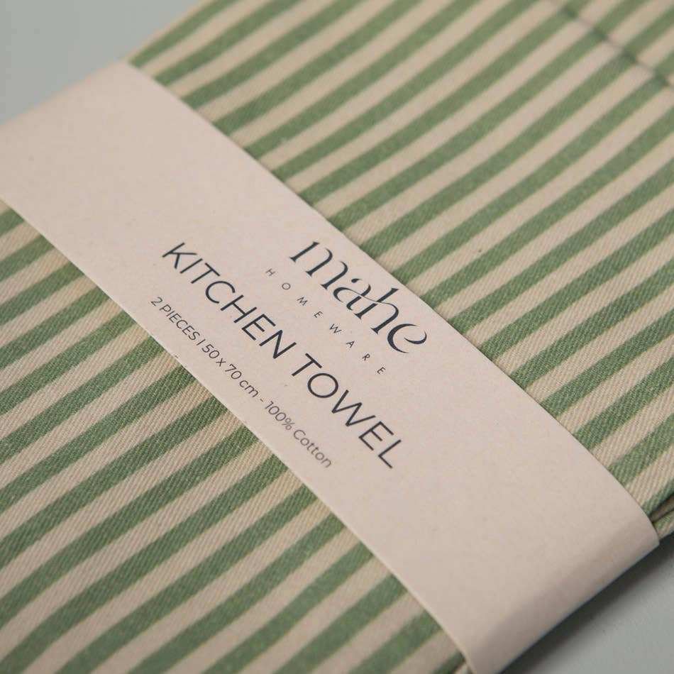 Mahe Homeware - Wholesale Tea Towel - Green Stripe Kitchen Towel Set 22
