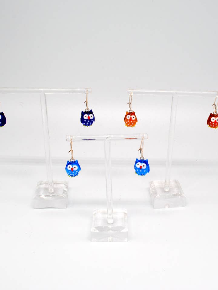 Chubby Owl Earrings for wholesale by WGK Glass Art Inc