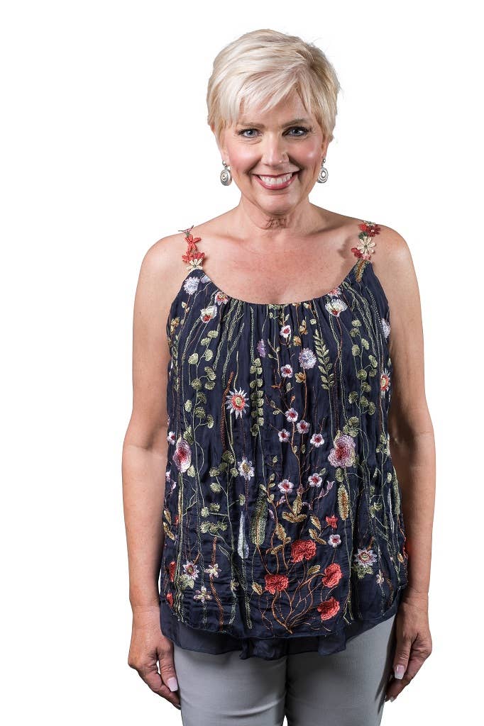 TINA Stephens Italy/Tees By Tina – wholesale Camisole – Dam – Maria Silk Broderad Trädgård Cami (BT202)17