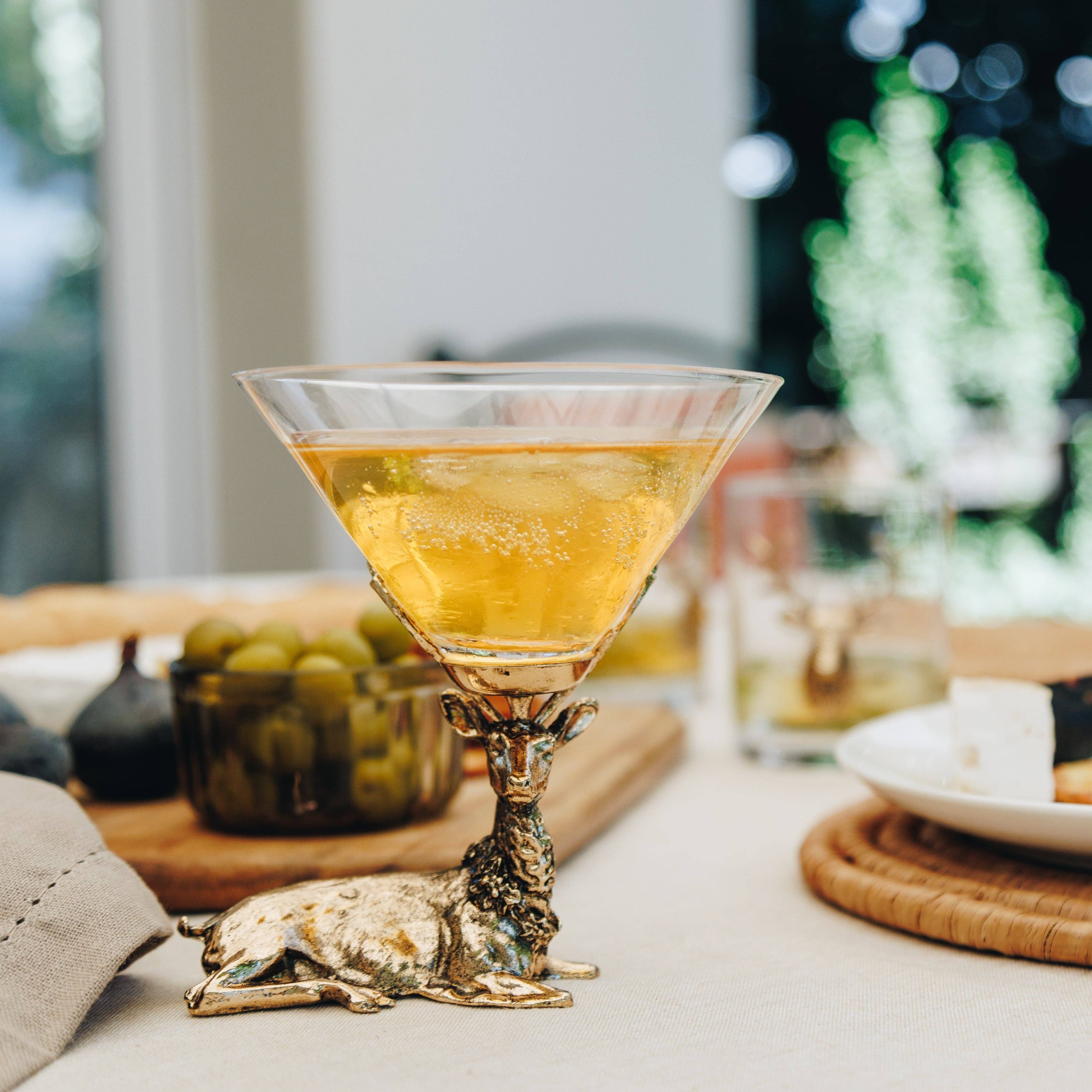 Jersey Art Glass - Wholesale Cocktail/Liquor Glass - Gold Stag Deer Martini Glasses (Set/2) | Cocktail Glasses8