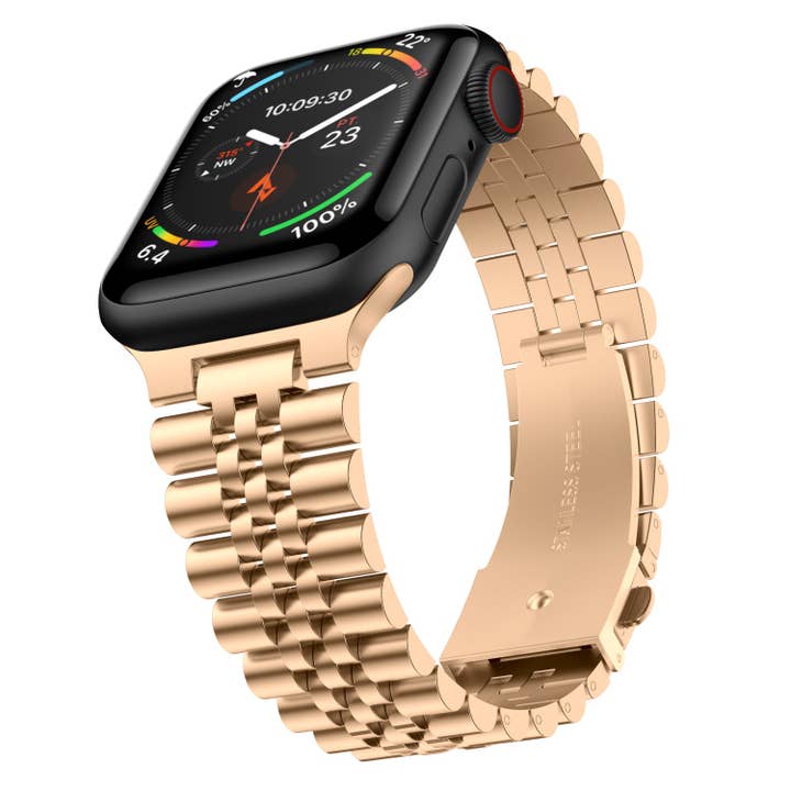 Stainless Steel Link Bracelet Band - The Perth in Gold - Compatible with Apple Watch Size 42mm to 45mm for wholesale by Friendie Pty Ltd
