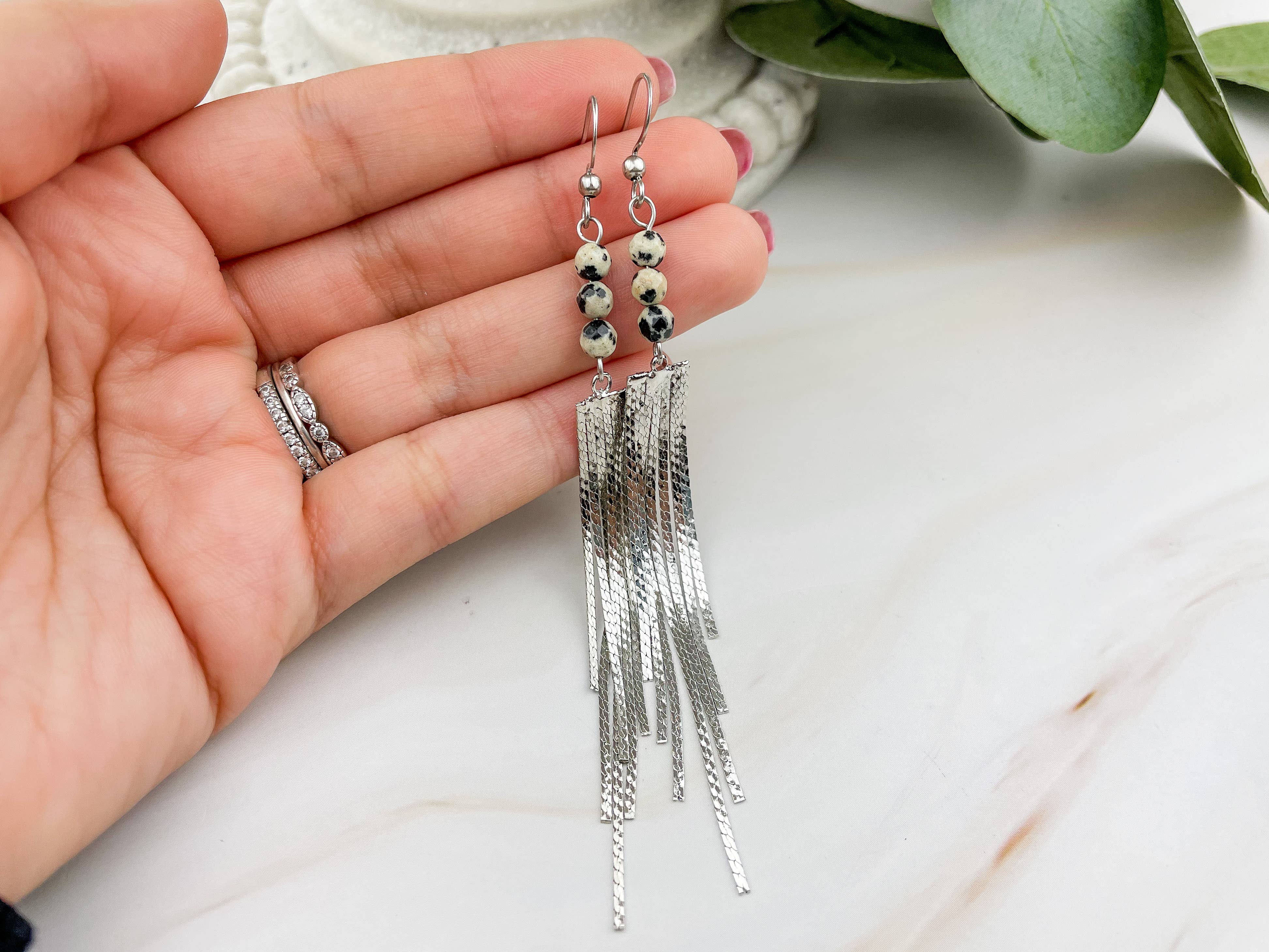 WonderLight Jewelry – wholesale Tassel earrings – Gemstone Tassel Earrings - Dalmatian Jasper / Inner Child5