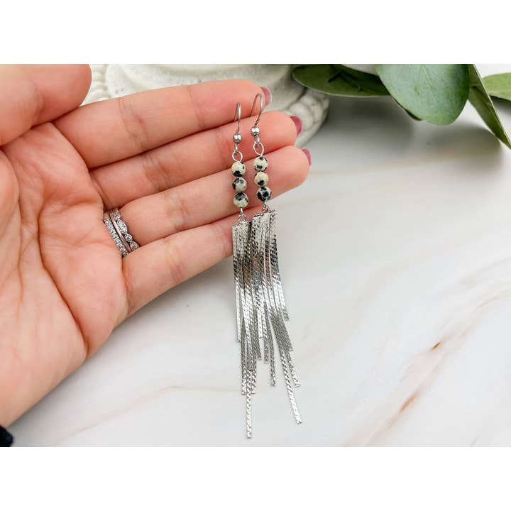 WonderLight Jewelry – wholesale Tofsörhängen – Ädelstenstofsörhängen - Dalmatisk jaspis/Inner Child5