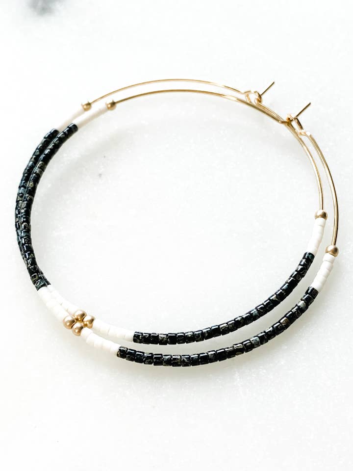 Kat Hoops | Cream & Black Tortoise Shell | Japanese Miyuki B for wholesale by Aves + Brit | Handmade Midwest Modern Jewelry