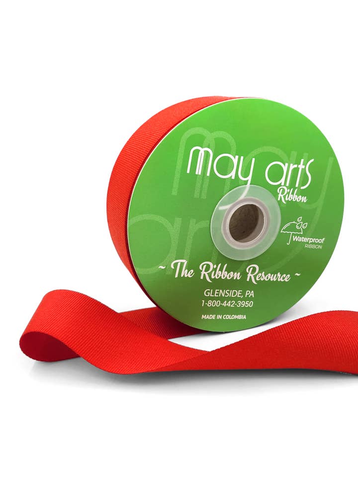 1.5" Weather Resistant Grosgrain Woven Ribbon, Bright Red for wholesale by May Arts Ribbon
