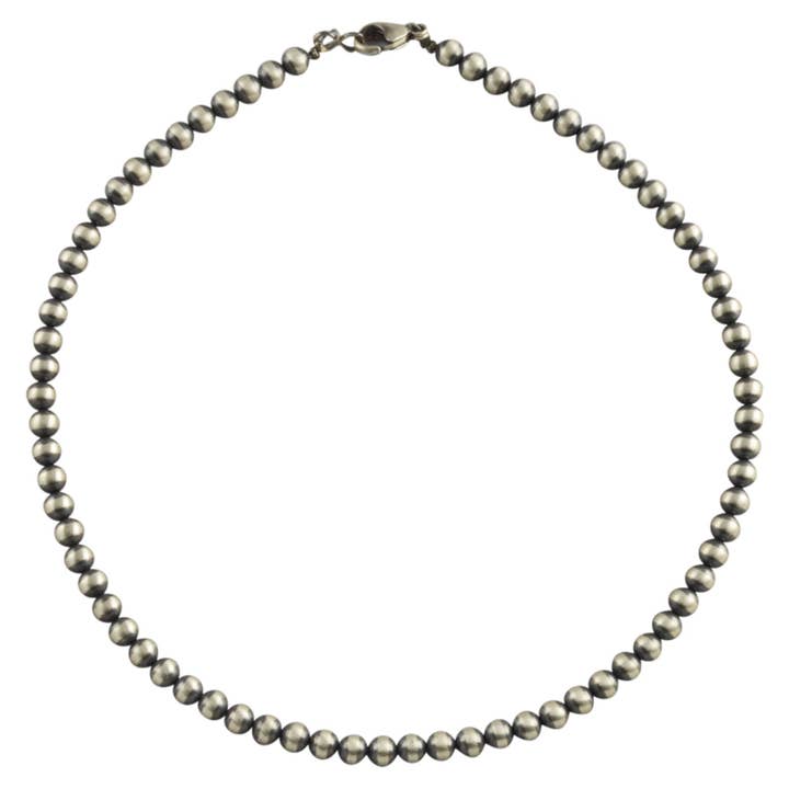 Sterling Silver Navajo Pearl 6mm Oxidize Round Bead Necklace. Available from 14" to 60" for wholesale by Select Lines
