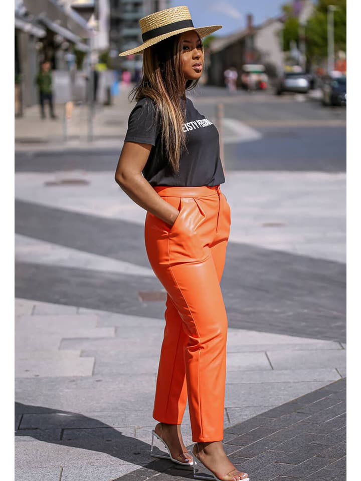 Oranje Oranje broek van imitatieleer voor groothandel op Faire2