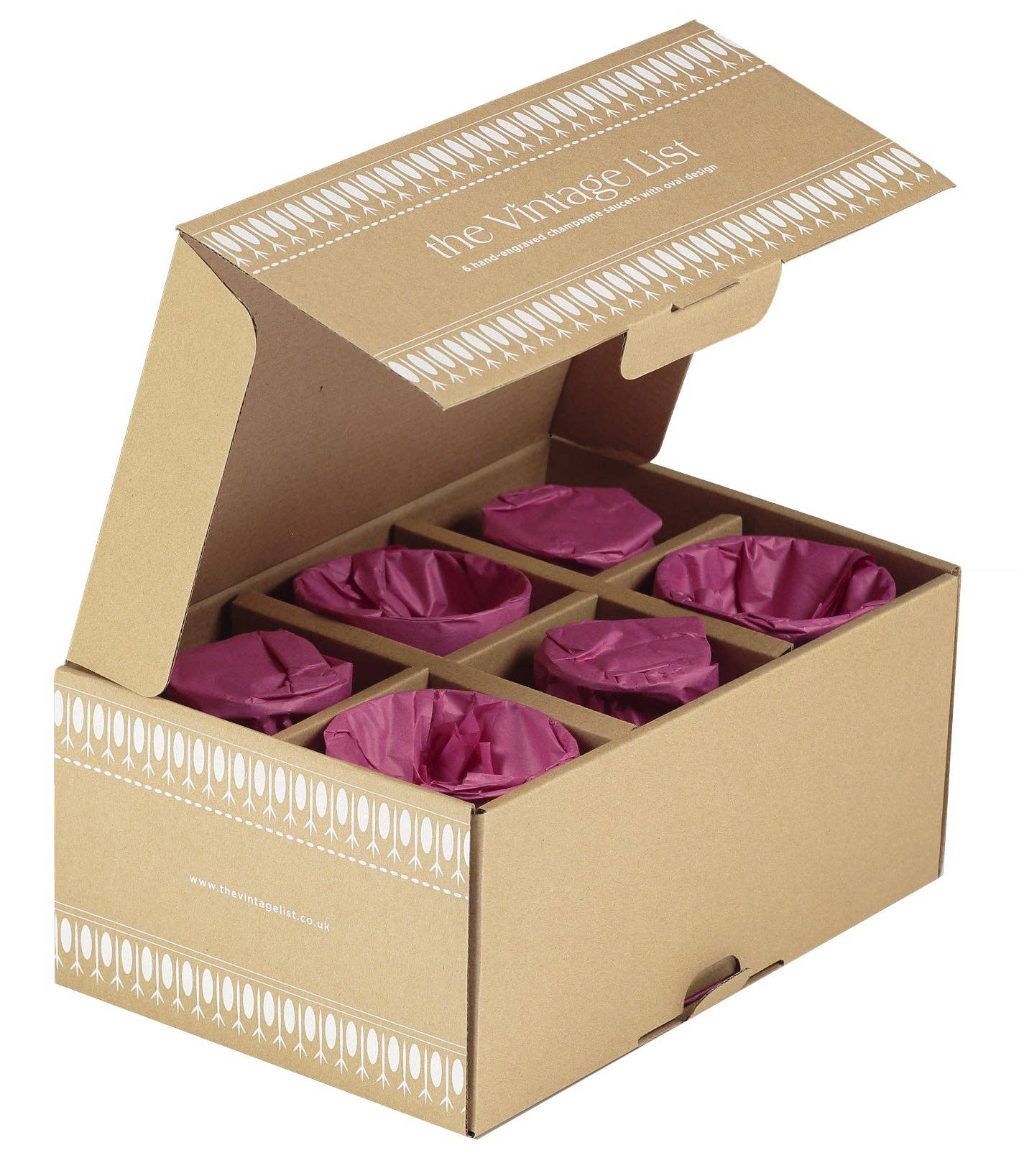 The Vintage List – Copo de champagne por atacado – Conjunto de seis taças de champanhe em cristal com design oval gravado2