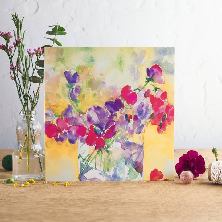 Sweet Peas Greetings Card for wholesale by Diana Fegredo Studio