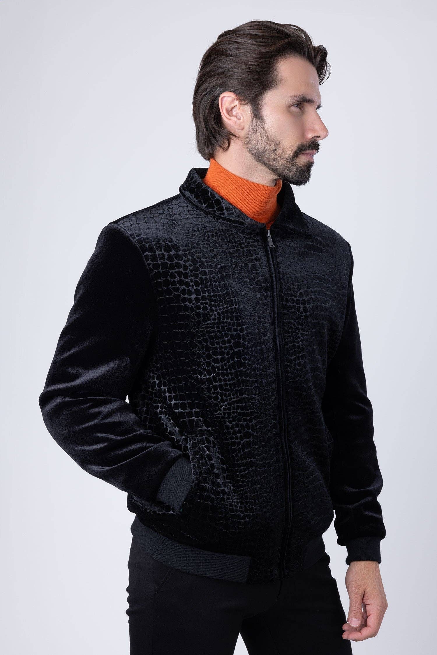BARABAS - Vendita all'ingrosso Bomber - Uomo - Bomber da uomo in velluto con motivo coccodrillo 4BH882