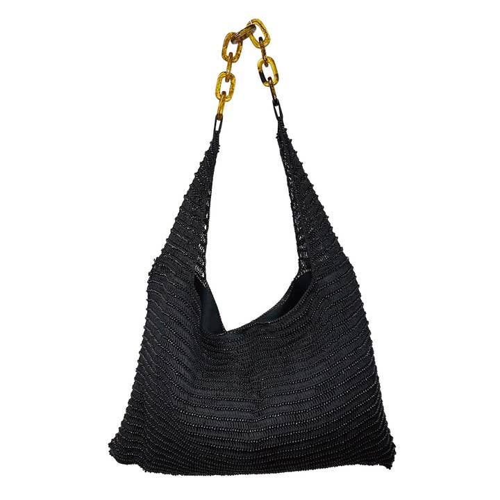 Anju Jewelry - Wholesale Crossbody Bag - Women's - Cora Beaded Cotton Sling Bag with Chain Strap