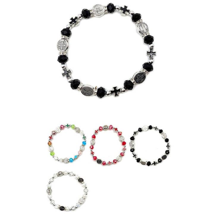 12pk Saint Benedict Benito Cross Stretch Bracelet for wholesale by Diacly