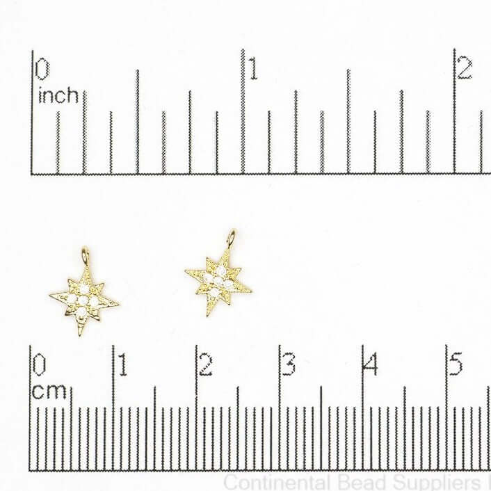 Continental Beads - Wholesale Individual Charm/Pendant - Starburst Cubic Zirconia Charm Pendant 11mm x 8.5mm sold by the Piece - K1151