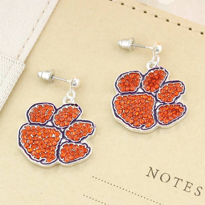 Clemson Crystal Logo örhänge för wholesale av Seasons Jewelry