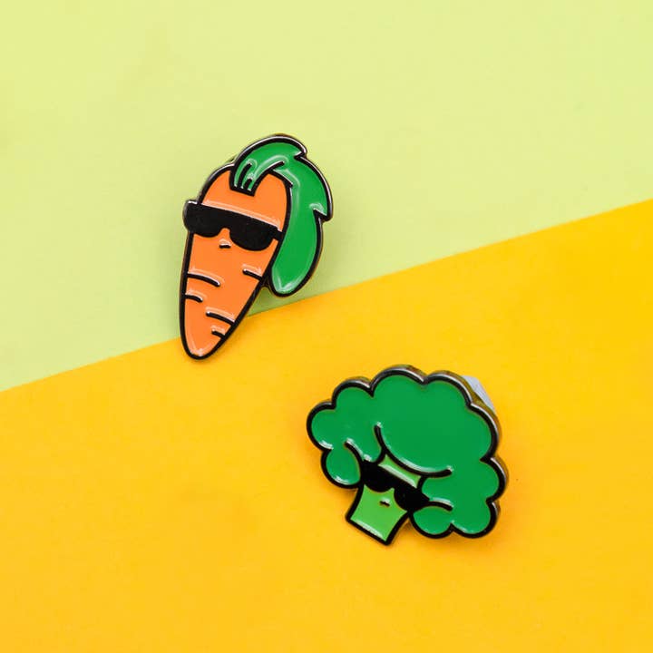 Rockin' Carrot & Broccoli | Vegan Enamel Lapel 2 Pin Set for wholesale by Le Petit Pin