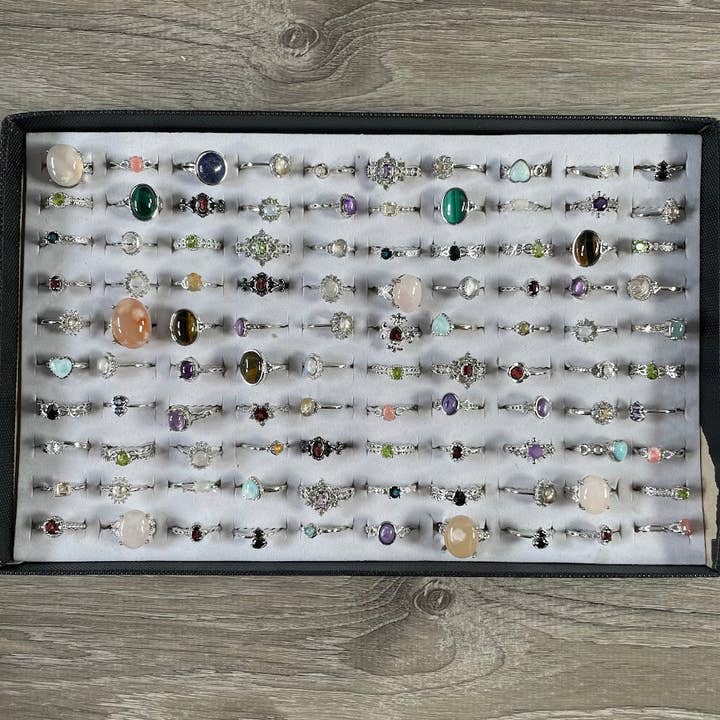 Keystone Crystals - Wholesale Jewelry Set - Gemstone Rings Assortment – 100 or 50 Mixed Stone Rings