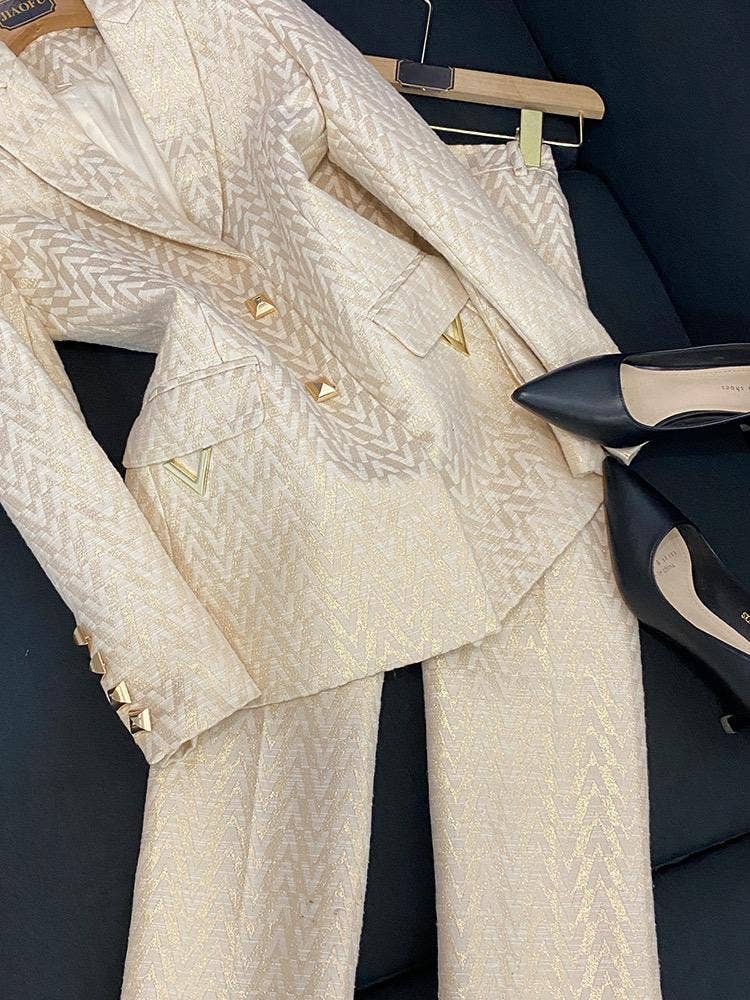 Farbe als Bilder SY383 Jacquard-Anzug mit schmaler Hose - Zweiteiliges Set für den Großhandel auf Faire4