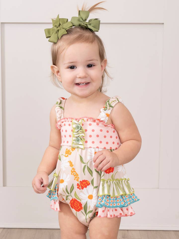 Daisy Janes Striped Floral Ruffle Bubble for wholesale by Marie Nicole Clothing