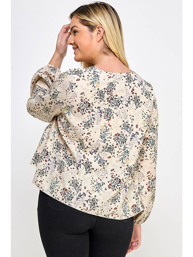 Haute Fox Plus Size & Contemporary – wholesale Blus - Dam – Plus Size Blommönster Front Slips Top JK18498-T3