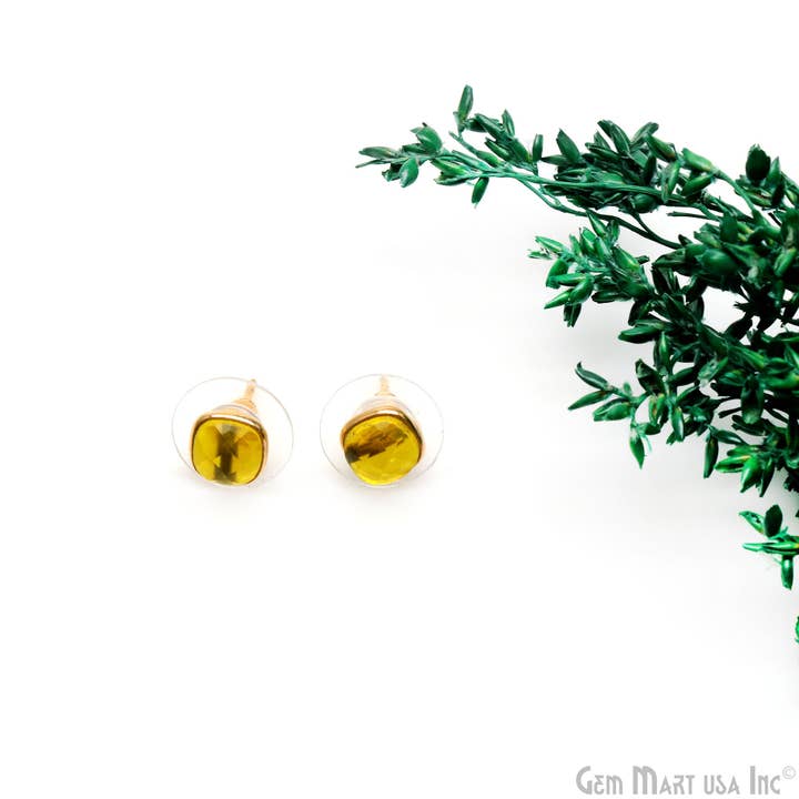 GemMartUSA - Wholesale Stud/post earrings - Gemstone Cushion Shape 6mm Gold Plated Small Studs Earring