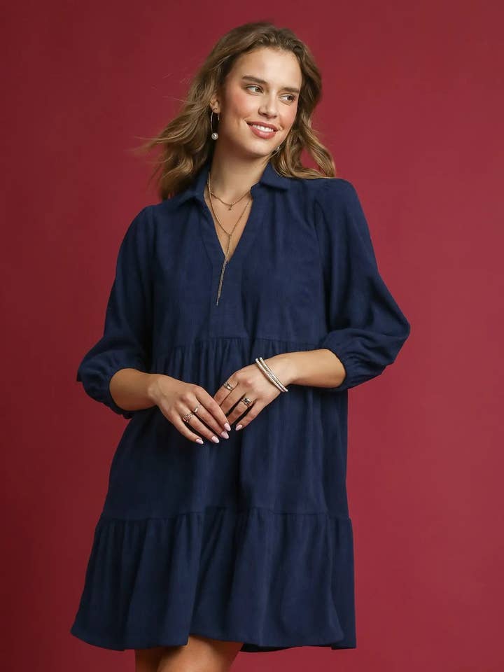 Umgee Stufen-Cord-Kleid mit Ballonärmeln für den Großhandel von Garden Naked