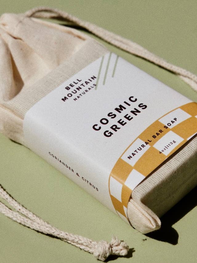 COSMIC GREENS bar soap. Earth friendly, palm free, vegan. for wholesale by Bell Mountain Naturals