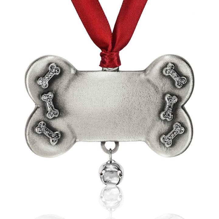 Pewter Jingle Bell Dog Bone Ornament for wholesale by Gloria Duchin
