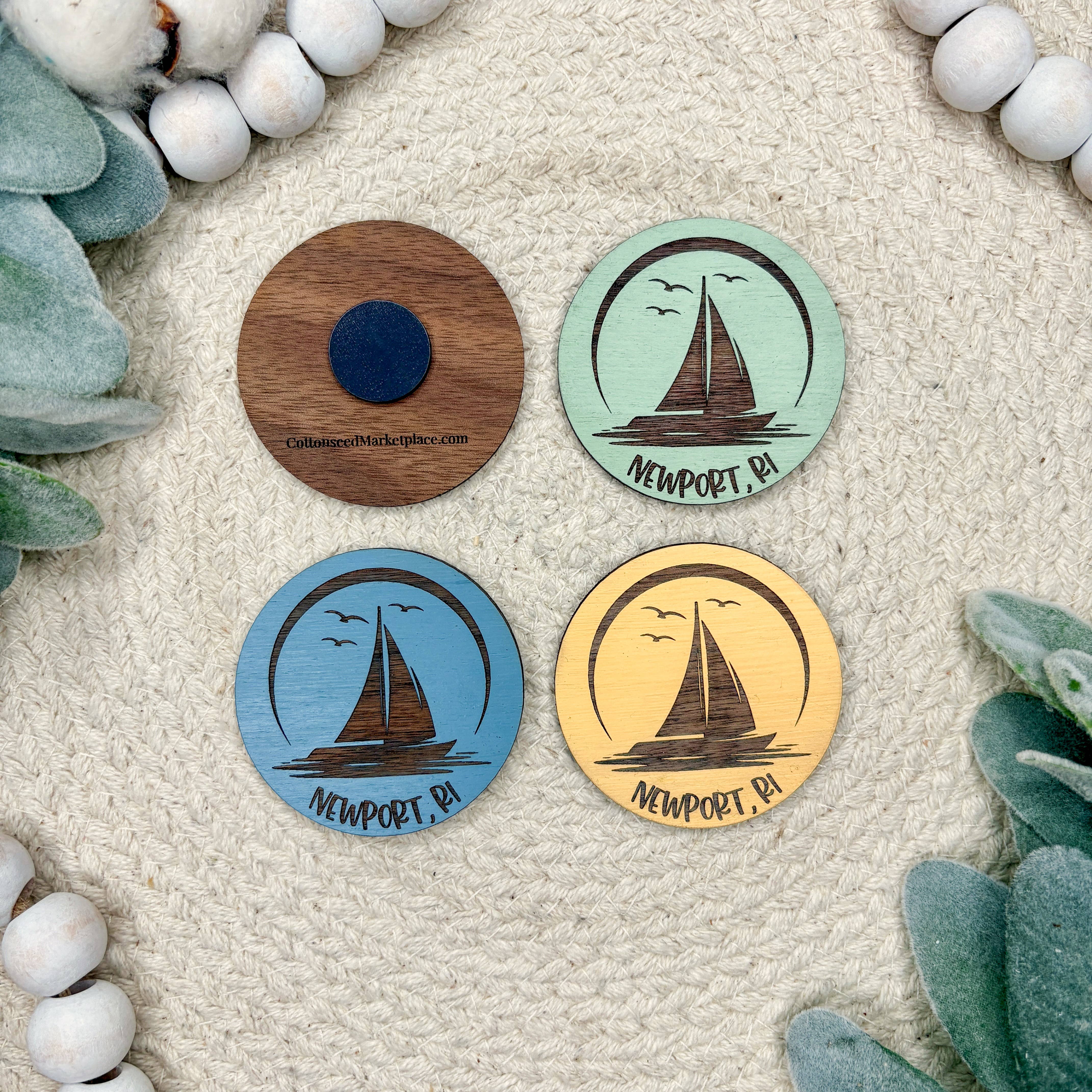 The Cottonseed Marketplace - Wholesale Magnet - Sailboat Nautical Wooden Magnet1