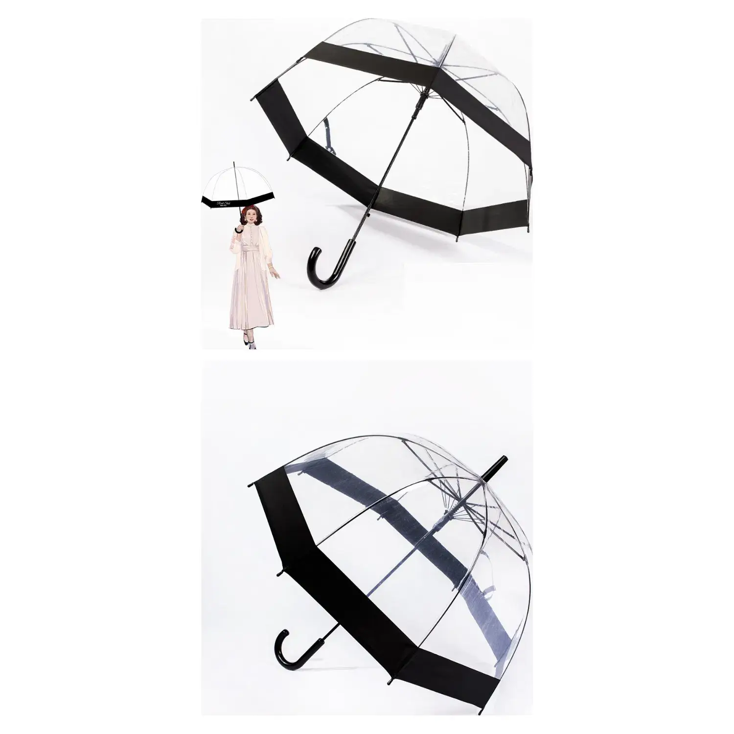 Superbia – wholesale Umbrella – Women's – Ladies Dome Shape Plastic See Through Long Stick Umbrella6