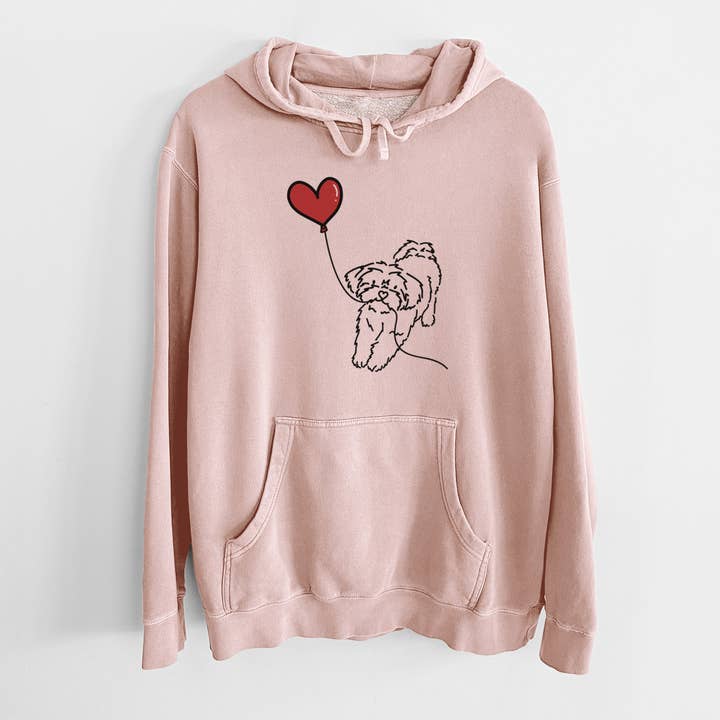 Shorkie Heart String - Sweat à capuche unisexe teint en pigment pour la vente par Inkopious