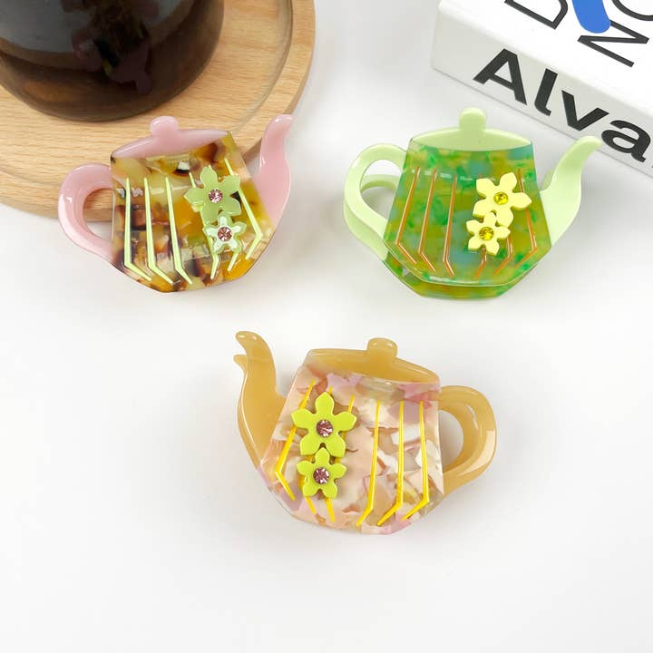 Cartoon Teapot Hair Clip Acetate Claw Clips for wholesale by TheDivaSoap