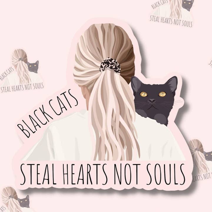Black Cats Steal Hearts Not Souls Sticker for wholesale by Girl in Mind Collective