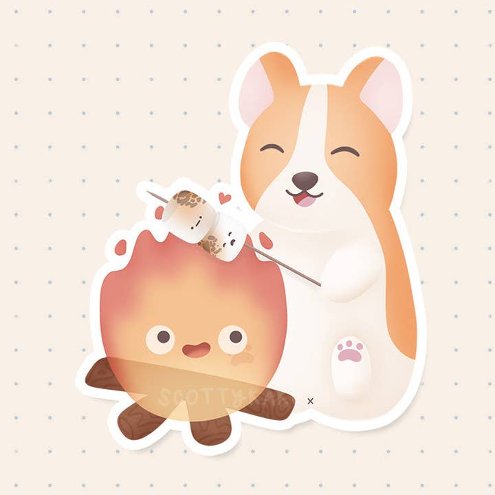 Autocollant Feu de Camp Corgi pour la vente par Scotty&Mel