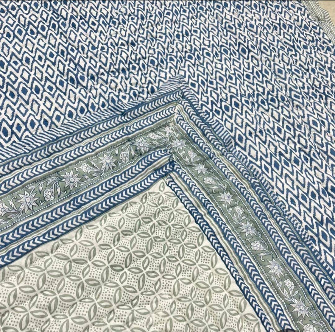 Akshu & Ameirah - Wholesale Quilt - Jheel (Green and Blue) Double Sided 100% Soft Cotton Quilt/Blanket - No Tariffs1